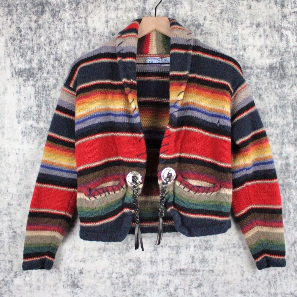 Beyond Blue 90s VTG Women’s Medium Stripped Multicolor Shetland Wool Sweater